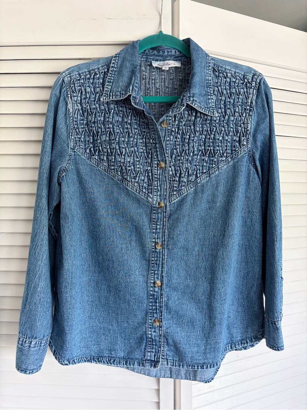 Solitaire Blue Cotton Denim Shirt with Tucked Yoke Detail